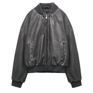 Zara Washed Effect Bomber Jacket - not real leather